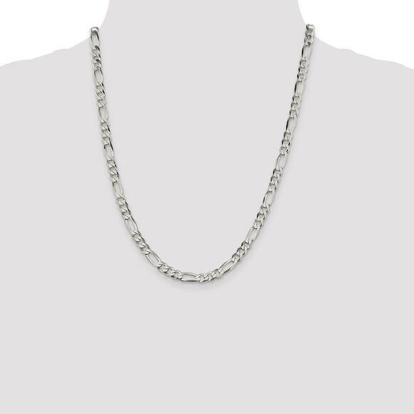5.5mm Sterling Silver Flat Figaro Chain Necklace, 22 Inch - Picture 2 of 8